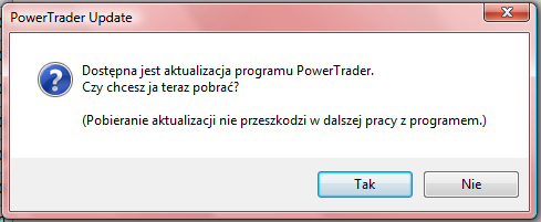Okno informacyjne o dostępności nowej wersji programu
