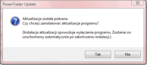 Okno informacyjne o zakończeniu pobierania aktualizacji